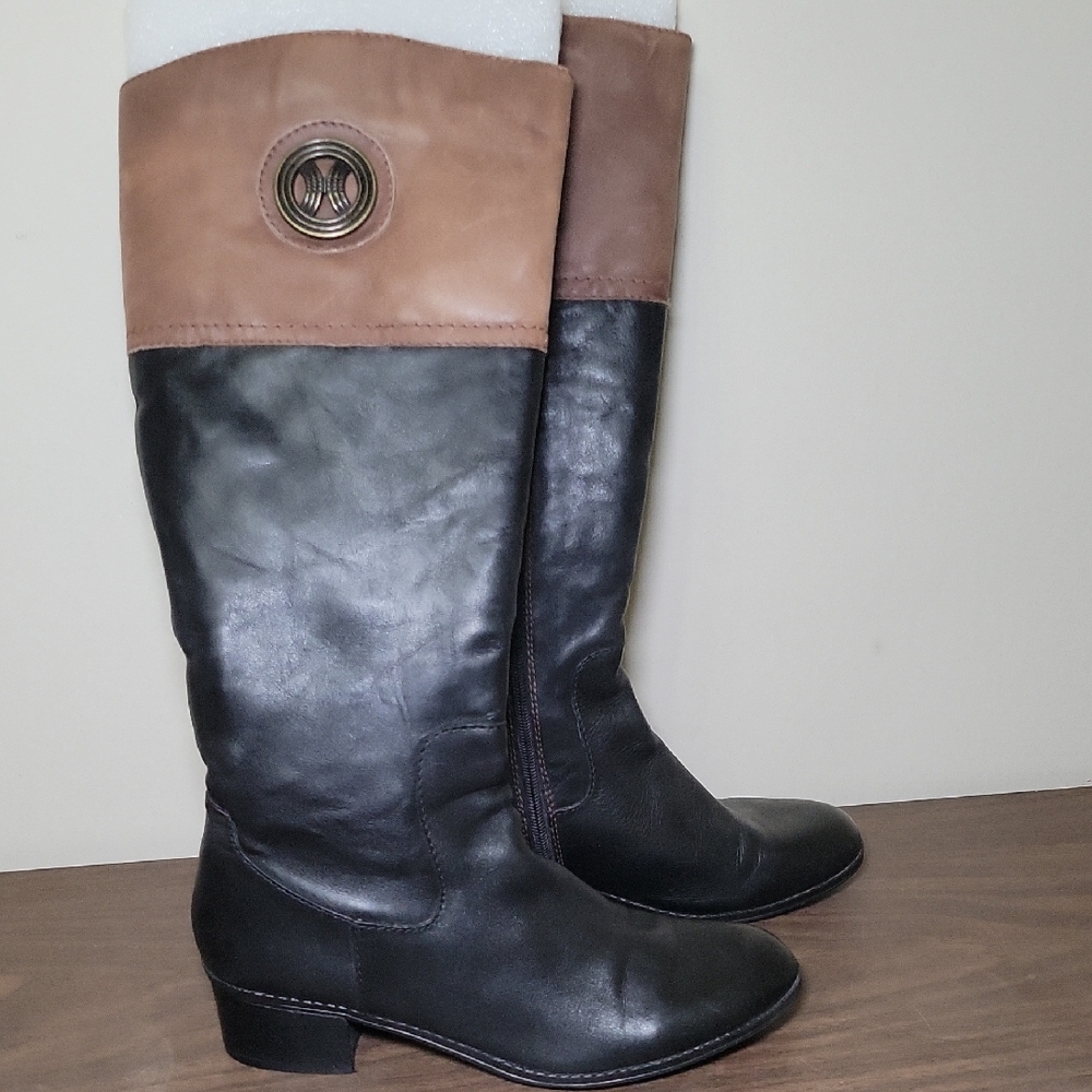 Genuine Leather Boots Woman's Size 9 Black/Brown‎ 1" heel